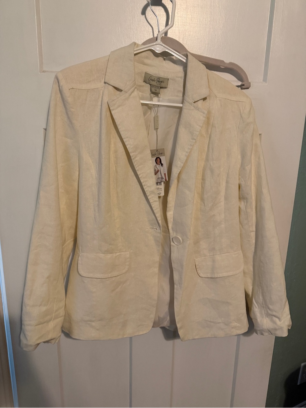 Charlie Paige Cream Linen-Blend Single-Button Blazer